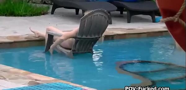  Finding and fucking nude blonde in my pool